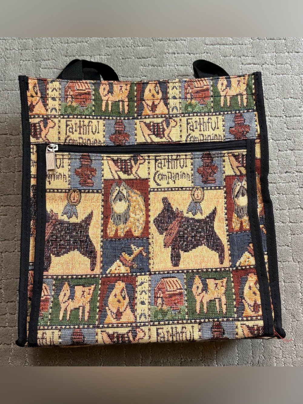 Tapestry Faithful Companion Dog Print Tote Bag in Multicolor